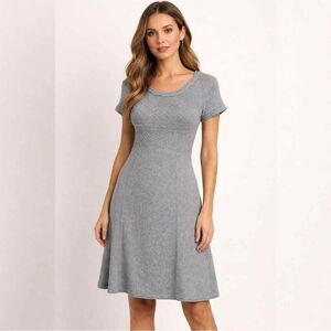 Athleta Wool and Silk Blend Heather Gray Short Sleeve Mini Sweater Dress